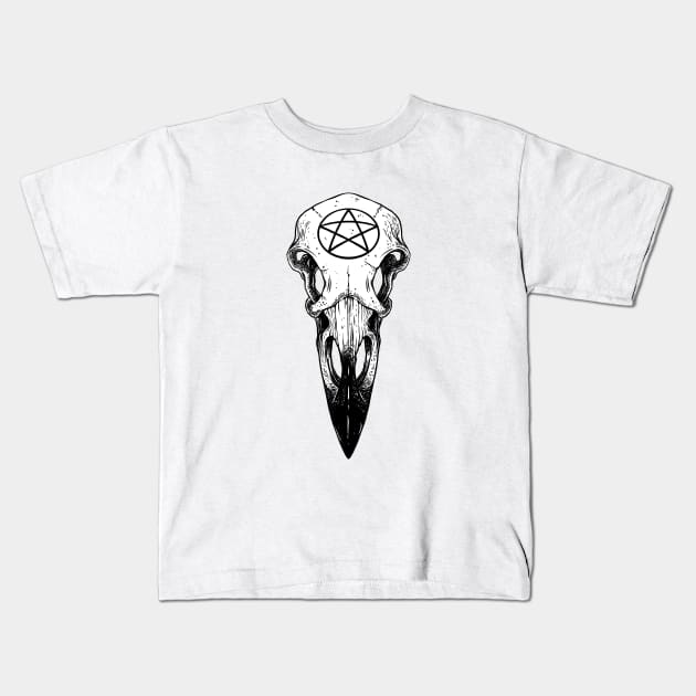 Raven skull. Pentagram Kids T-Shirt by OccultOmaStore